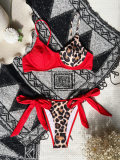 Leopard Colorblock Underwired Tie Sides Bikini Set