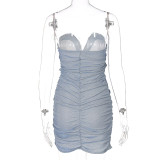 Blue Heart Neck Ruched Bodycon Dress