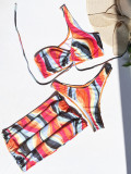 Multicolor Print One Shoulder Three-Piece Swimwear