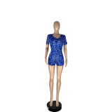 Paisley Print Sexy Short Sleeve Button Tight Rompers