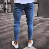 Men's Jeans Ripped Badge Denim Pants Tight Pants