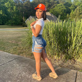 High Waist Zip Fly Ripped Jeans Shorts
