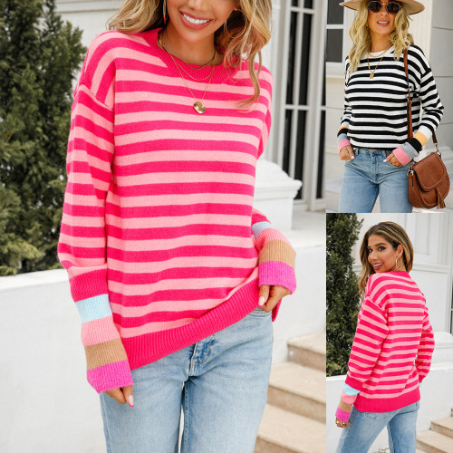 Stripe Long Sleeves O-Neck Pullover Sweater