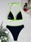 Black & Green Contrast Mesh Insert Two Piece Swimwear