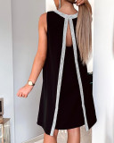Black Sleeveless Contrast V-neck Loose Dress