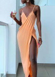 Sexy Orange Side Slit Irregular Cami Dress