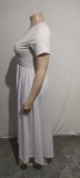 Solid Short Sleeve O-Neck Plus Size Maxi Dress(without Belt)