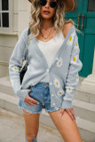 Plus Size Floral Button Up Long Sleeves Jacket Sweater