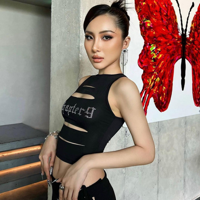 Black O-Neck Hollow Out Sleeveless Crop Top