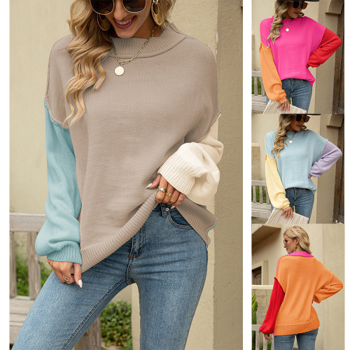 Patchwork Drop Shoulder Long Sleeves Pullover Sweater