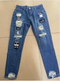 Men's Jeans Ripped Badge Denim Pants Tight Pants