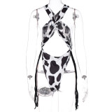 Cow Print Halter Neck Bodysuit
