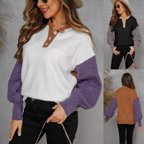 Plus Size Long Sleeves Button Pullover Sweater