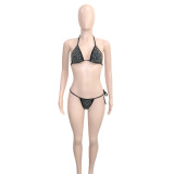 Rhinestone Cami Halter Bikini Two Piece Set
