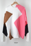 Plus Size Color Block Long Sleeve O-Neck Pullover Sweater