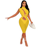 Plain Color Asymmetric Cut Out Ruched Mesh Splicing Rompers