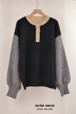 Plus Size Long Sleeves Button Pullover Sweater