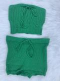 Knitted Bandeau Top and Shorts 2PCS Set
