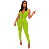 Sexy Lace-Up V-Neck Zipper Hooded Tight Jumpsuit