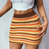 Multi-Color Striped High Waist Knit Bodycon Skirt