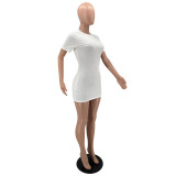 Plain Color Short Sleeve Ribbed Bodycon Dress