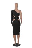 Solid One Shoulder Sexy Single Long Sleeve Bodycon Dress