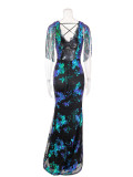 Elegant Sleeveless V-Neck Sequin Tassel Long Party Evening Dress