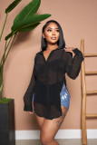 Sexy See-Through Slit Blouse Long Sleeve Chiffon Top