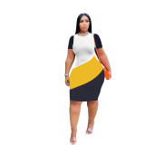 Plus Size Color Block Short Sleeve Bodycon Dress