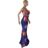 Floral Print Knot Cut Out Cami Mermaid Maxi Dress