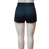Plus Size Black Button Ruffle Women's Casual Shorts