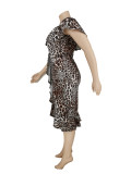 Plus Size Ruffles Irregular Sexy Leopard Print Dress
