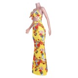 Floral Print Knot Cut Out Cami Mermaid Maxi Dress