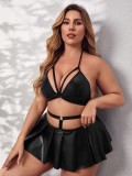 Plus Size PU Leather Bra Top and Skirt Lingerie Set