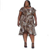 Plus Size Ruffles Irregular Sexy Leopard Print Dress
