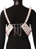 Women Sexy Handmade Pearl Beaded Party Top