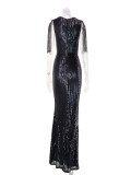 Elegant Sequin Fringe Shoulder Long Evening Dress