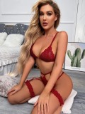 Sexy Red Lace Bandage Lingerie Set for Women