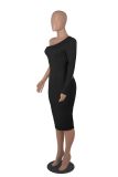 Solid One Shoulder Sexy Single Long Sleeve Bodycon Dress