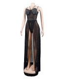 Rhinestone Cami Bodysuit and Long Skirt Two Piece Set