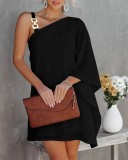 Bat Sleeves One Shoulder Chain Strap Casual Dress