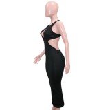 Sexy Solid Cutout Sleeveless Bodycon Maxi Dress