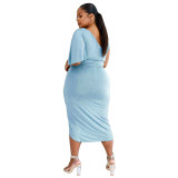 Plus Size Sexy One Shoulder Ruched Irregular Slit Bodycon Dress