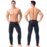 Mens PU Leather Tight Pants Nightclub Stage Rock Band Performance Leather Pants