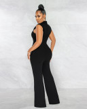 Sexy Solid Sleeveless Round Neck Wide Leg Formal Jumpsuit