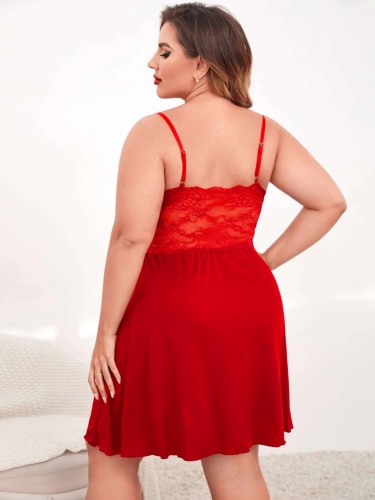 Red Plus Size Lace Cami Night Dress Lingerie