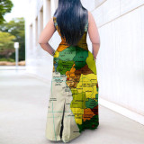 Casual Map Print Sleeveless Loose Plus Size Long Shirt Dress