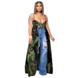 Sexy Print Knot Slit Front Long Top