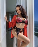 Sexy Red Leopard Lace Lingerie Set for Women
