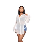 Sexy See-Through Slit Blouse Long Sleeve Chiffon Top